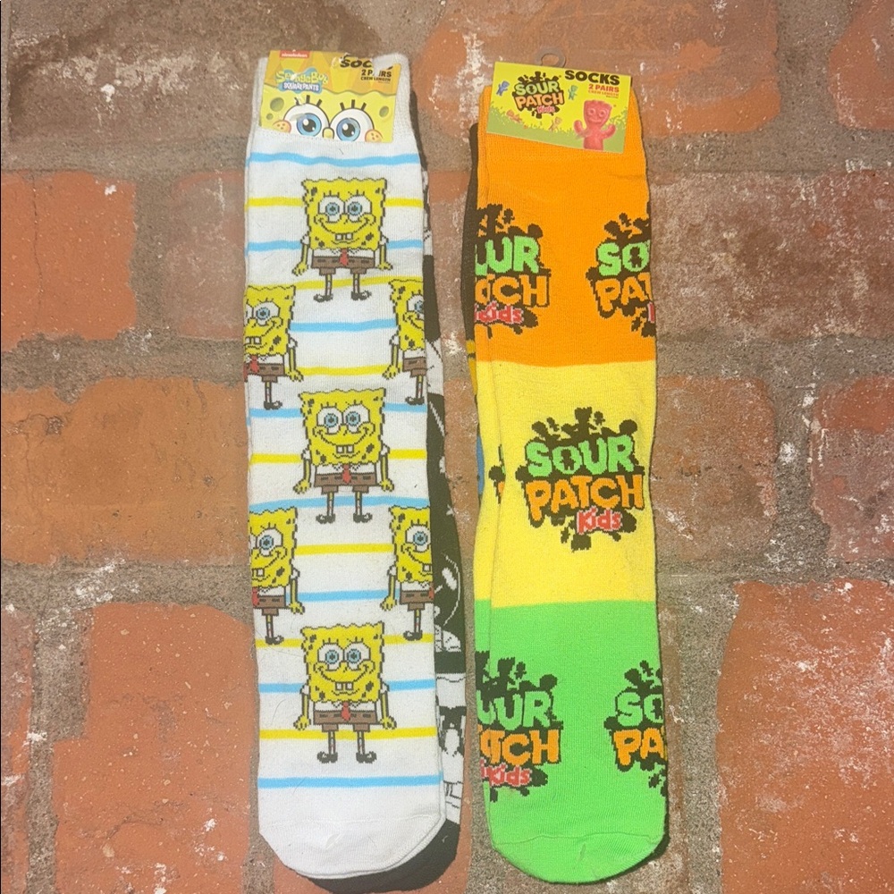 SpongeBob and Sour Patch Kids Themed Socks - Multicolor 4 pair